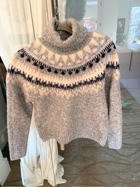 H&M Gray Fair Isle Turtleneck Sweater